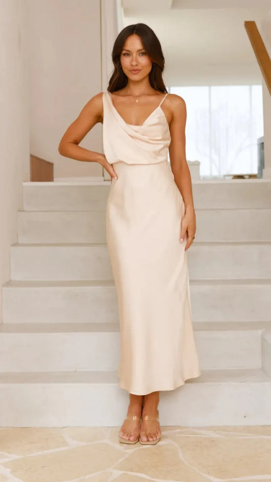 New Dresses 2025 Woman Fashion Summer Women's Clothing Solid Color Silk Halter Sexy Skirts