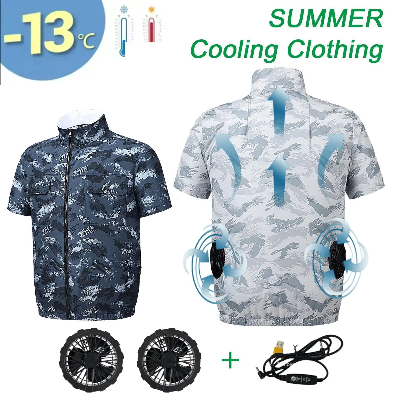 Cooling Fan Vest Men's Fan Jacket USB Refrigeration Air Conditioning Clothing Outdoor Heat Protection Fishing Work Short Sleeve