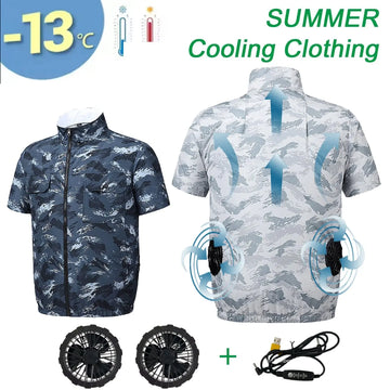 Cooling Fan Vest Men's Fan Jacket USB Refrigeration Air Conditioning Clothing Outdoor Heat Protection Fishing Work Short Sleeve