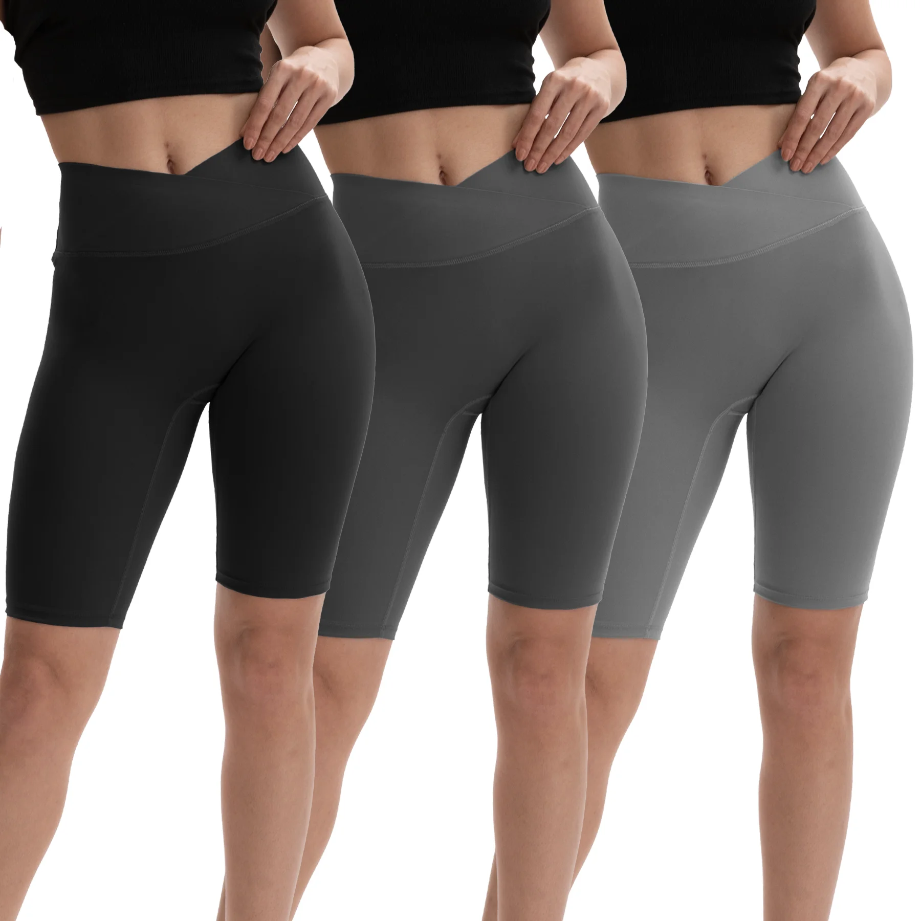 Crossover Waist Yoga Shorts 5 Inch Classic Seam Butt Lifting High Waist Workout Leggings With Back Pocket Biking Gym Activewear