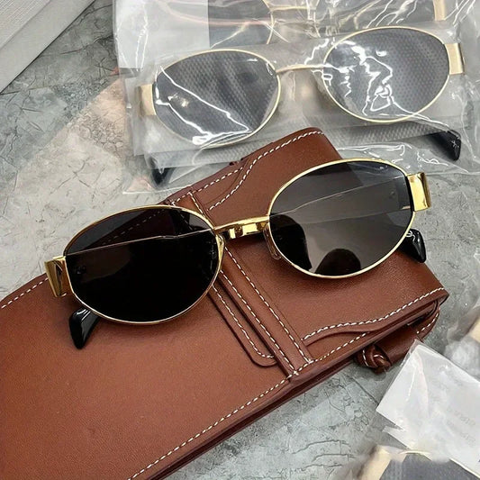 Trendy Oval Sunglasses for Women 2025 Luxury Brand Designer Metal Frame Sun Glasses Ladies Classic Vintage Round Shades Unisex
