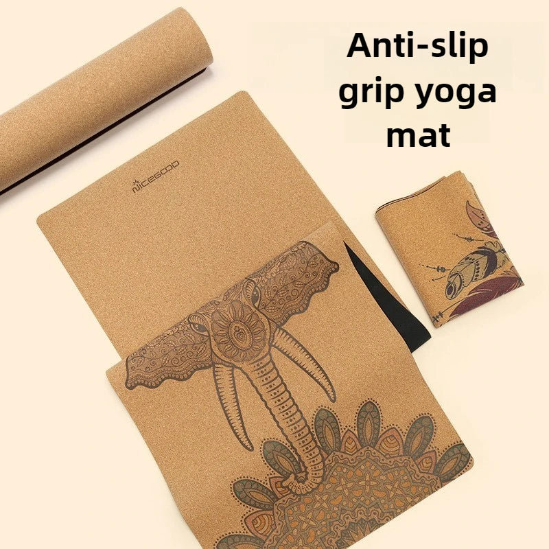 Pilates Equipment Yoga Mat Anti-Slip Cork Cover, Extra Thick Rubber Grip Portable Mat for Men Fitness Workout 요가매트