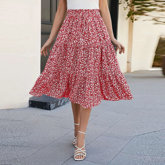 Fashion Solid Women Skirts Elegant Harajuku Saia Casual Floral Loose Long Skirt Ladies Clothes Faldas Ropa Mujer