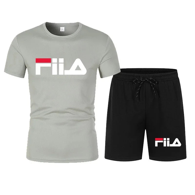 Men's short sleeved set, casual modern men's quick drying summer sports set, breathable mesh short sleeved T-shirt shorts set