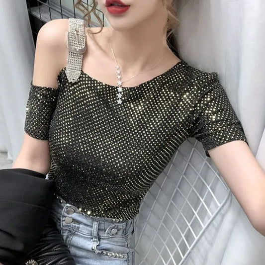 Sexy Off Shoulder T Shirt for Women Summer Outfit Woman Tops Alo Korean Fashion Clothing One Pieces Reviews Clothes Tee Elegant