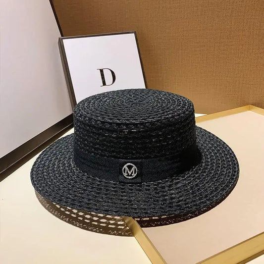 Spring Summer New Style Beach Straw Hat Letters Women Casual Beach Hat Seaside Holiday Brand Sun Protection Stiff Black Hat