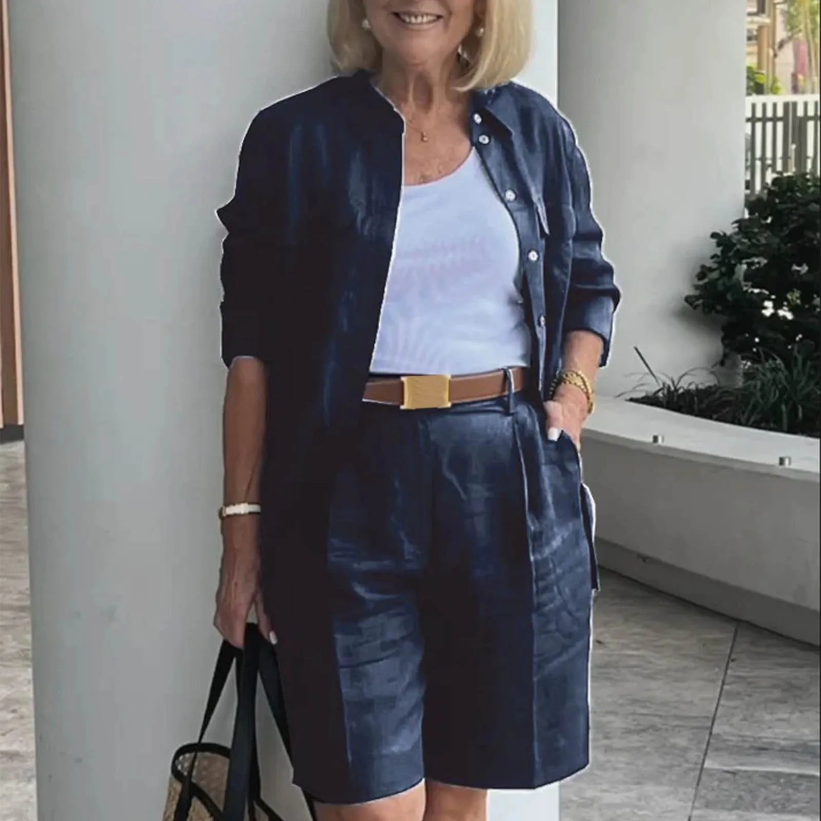 Elegant 2-Piece Sets For Women Womens Cardigan Shirt Top Summer Solid Color Casual Shorts Two Piece New In Matching Sets