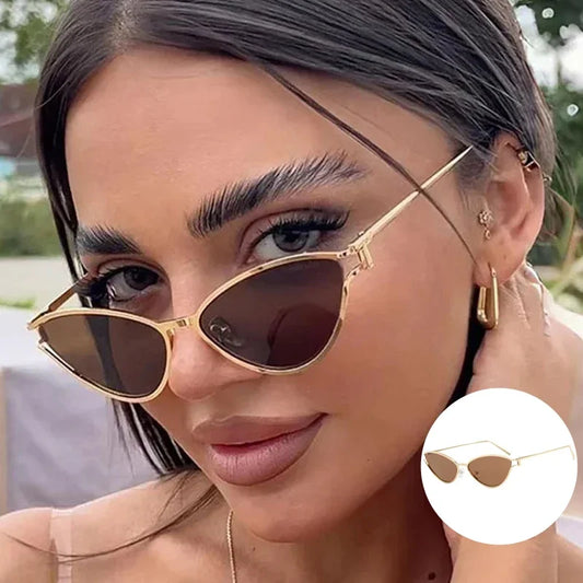 Fashion Finished Cat Eye UV400 Sunglasses Women Trendy Metal Frame Sun Glasses Ladies Vintage Outdoor Sun Shades Eyewear Goggles