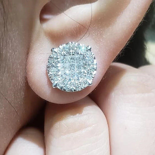 Huitan 14mm Round Shaped Cubic Zirconia Stud Earrings Luxury Wedding Party Ear Piercing Accessories for Women Fashion Jewelry