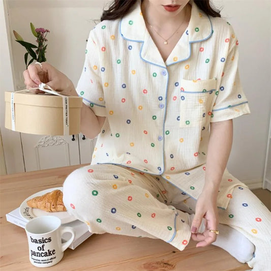 Summer Women's New Net Red Foam Pajamas Loungewear Teenage Students Pajamas Loungewear Short Sleeve Trousers Sweet Casual Set