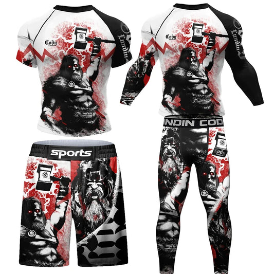 New MMA Men Rashguard Jiu Jitsu T Shirts+Pant Suit BJJ Muay Thai Boxing Sports Sweater Shorts Gym Kickboxing Rash Guard Jerseys