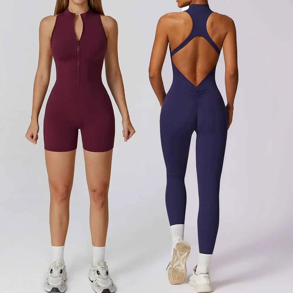 Scrunch Sports Overalls Gym Jumpsuit Women's Fitness Suit Short Sets for Woman Tracksuit Yoga Clothing Zipper Workout Sportswear