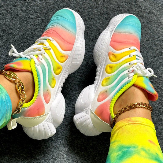 Women Sneakers 2024 Fashion Rainbow Color Platform Shoes Casual Walking Shoes Comforable Outdoor Ladies Vulcanized Shoes