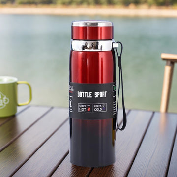 1000ml Thermal Water Bottle with Handle Portable Sports Bottle Stainless Steel Outdoor Vacuum Flask for Hot Cold Drinks