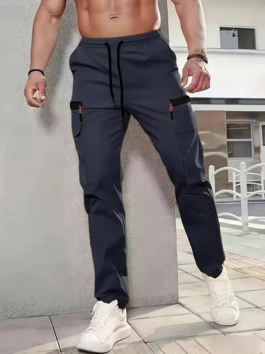 Men's Outdoor Work Pants - Durable Polyester Multiple Pockets Elastic Waistband with Loops Lightweight and Breathable