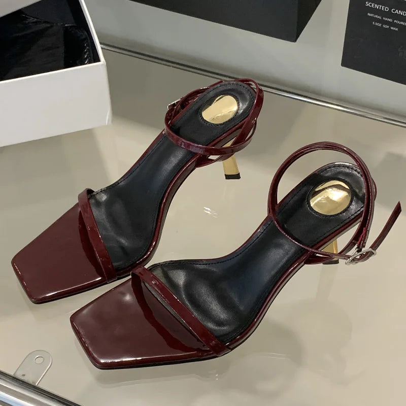Eilyken New Summer Fashion Narrow Band Square Toe Women Sandal Gladiator Thin Heel Dress Shoes Zapatos De Mujer
