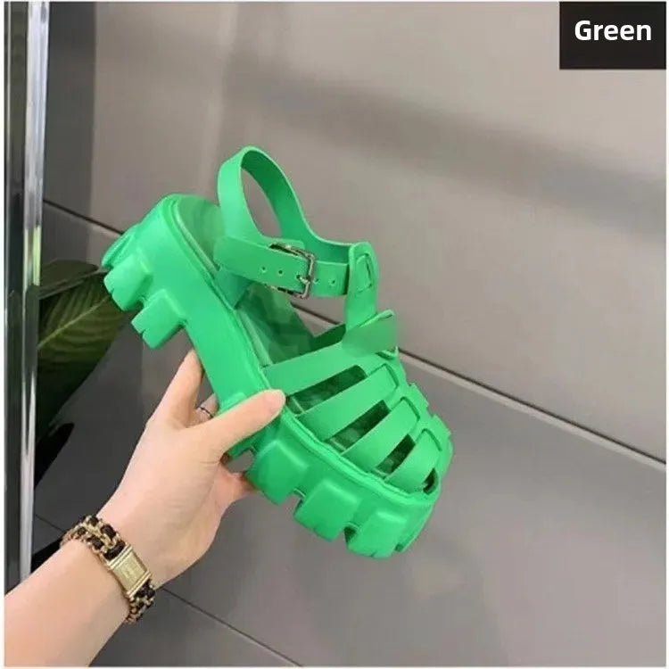 Women's Roman Style Thong Sandals Breathable Hollow out Thick Heel Waterproof Platform Woven Retro Summer New Style Shoes