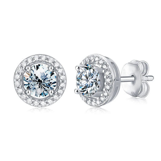 GRA Zircon Moissanite Diamond Stud Earrings for Women Real 925 Sterling Silver Round Halo Earrings Luxury Wedding Fine Jewelry
