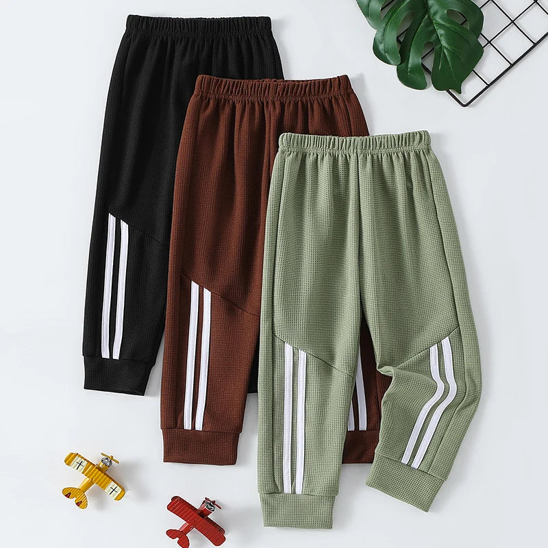 1/3 Piece Autumn And Winter Children's Waffle Solid Color Simple Basic Pants For Boys And Girls Sports And Casual Sweatpants