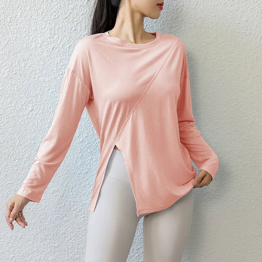 New Women's Sexy Pilates Top Loose Breathable Long Sleeve Yoga Running Fitness Sportswear Upper