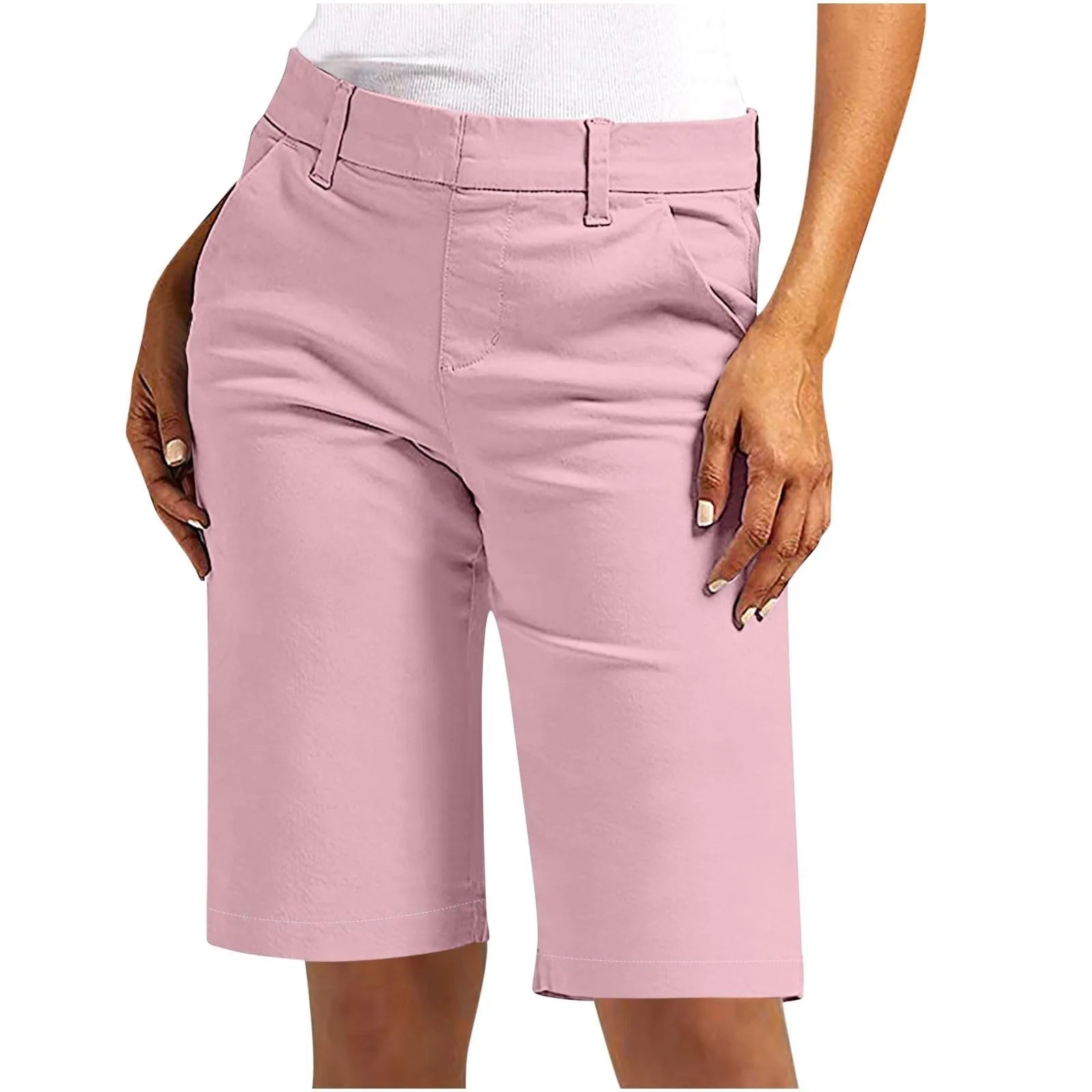 Women'S Casual Fashion Solid Color Straight Shorts High Waist Fit Sports Pants Daily Commuting Home Pants
