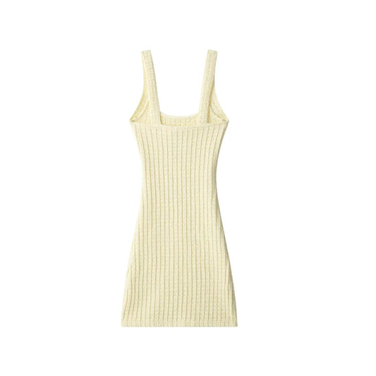 Women's Dresses New Summer 2025 Yellow Knitted Suspenders Stretch Cropped Mini Dress Sexy Hip Wrapping Personality and Fashion