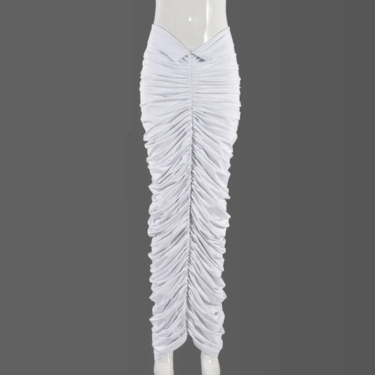 Women's Summer Low Waist Pleated Long Skirts Female Trendy Fashion Streetwear White Sexy Club Party Skirt