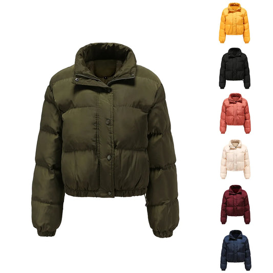 Autumn and winter Women's Clothing short-style Quilted Coats long-sleeved high-necked warm coat loose casual cotton coat Jackets