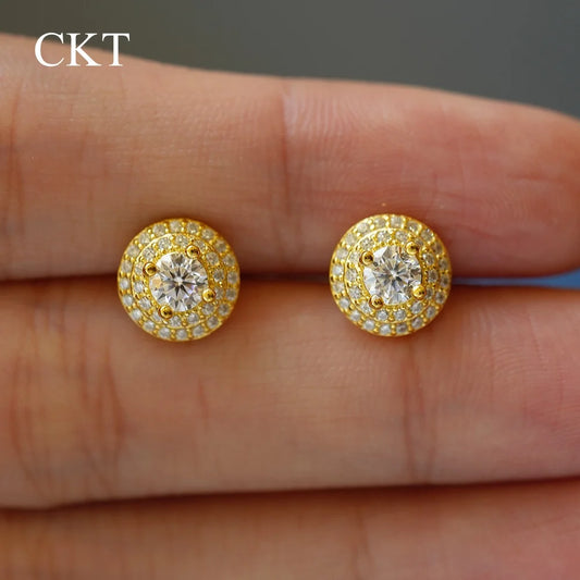 CKT Birthday Gift White Gold 18K Stud Earring 0.3ct Moissanite Diamond for Women Wedding Fine Jewelry Girl Valentine's Day