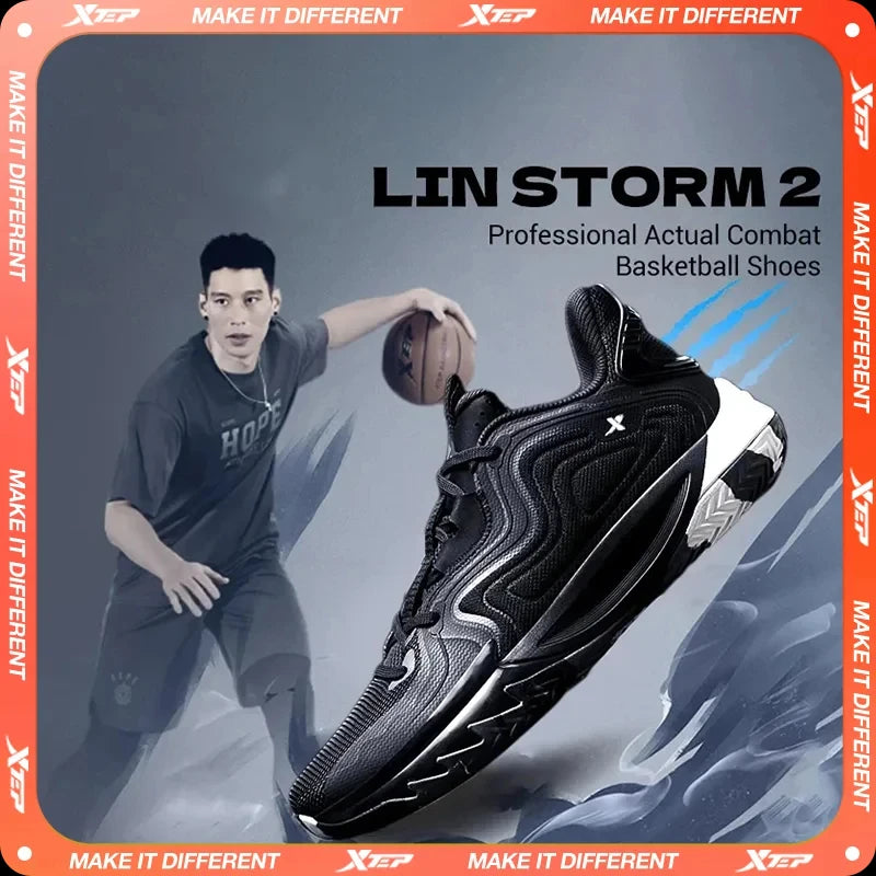Xtep Lin Storm 2 Basketball Shoes for Men 2025 Spring Non-slip Support Shock-absorbing Practical Sport Shoes 875119120001