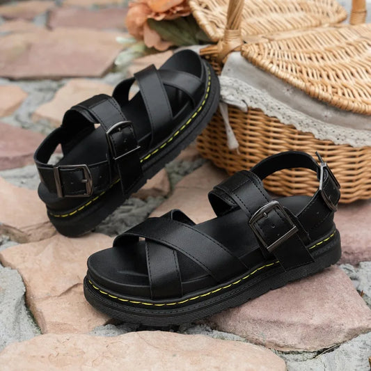 2024 Summer Casual Shoes Woman Platform Sandals Soft Leather Women Open Toe Thick Bottom Wedges Sandal Gladiator Womens Shoes