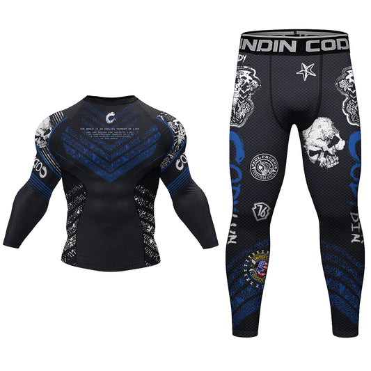 New BJJ Rash Guard Tight Exercise Jogging T-Shirts+Pants Sets Sport 3D Printing Jiu Jitsu Rashguard Compression Boxing Tracksuit