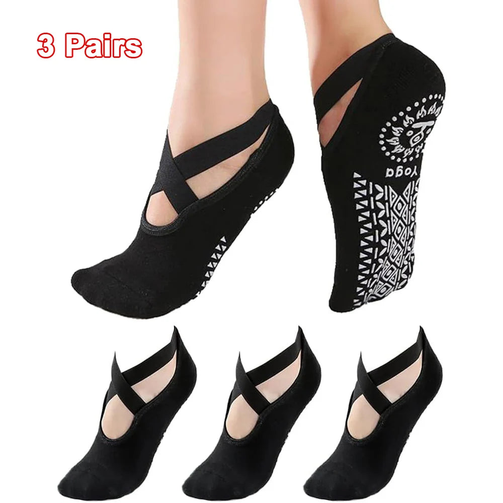 3 Pairs Yoga Socks for Women Non Slip Pilates Socks Grip Socks for Barefoot Barre Ballet