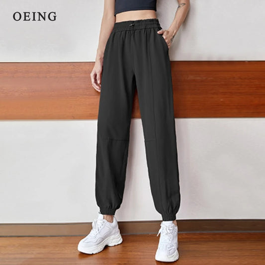 Fitness Sports Pants Women Elastic Band Waist/Foot Quick Dry Loose Cycling Running Yoga Pants Female Streetwear Pantalon Femme