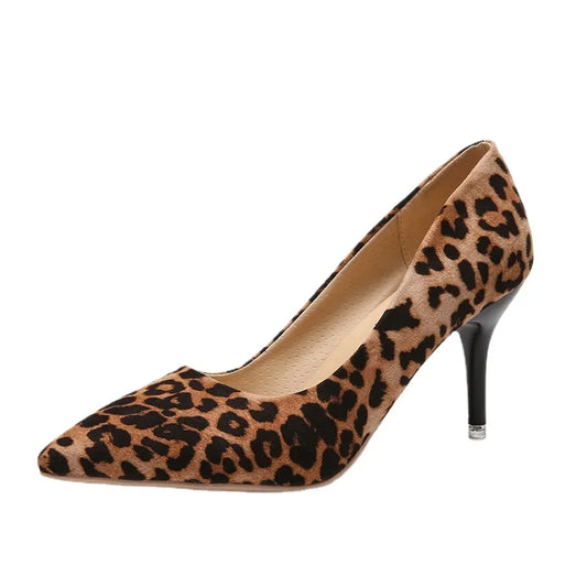 Plus Size 44 Sexy Elegant Women's Fashion Shoes Leopard Print Fashion Pointed Toe High Heels 8.5cm Sandals Chaussure Femme 2025