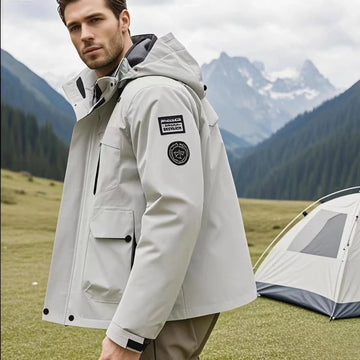 Waterproof Camping Jacket Men Outdoor Softshell Zip Up Hooded Cargo Jacket Man Windbreaker Hiking Coat Lightweight Spring Autumn