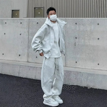 Sporty Casual Men's Two-Piece Set Hooded Jacket Wide Leg Sweatpants Trendy Lazy Style Sportswear from Mainland China