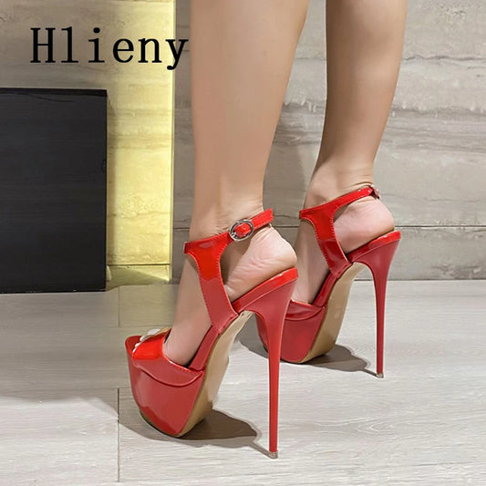 Hlieny 2025 Summer Style Sexy 16cm High Heels Buckle Strap Sandals Women Peep Toe Nightclub Party Stripper Shoes Big Size 45 46