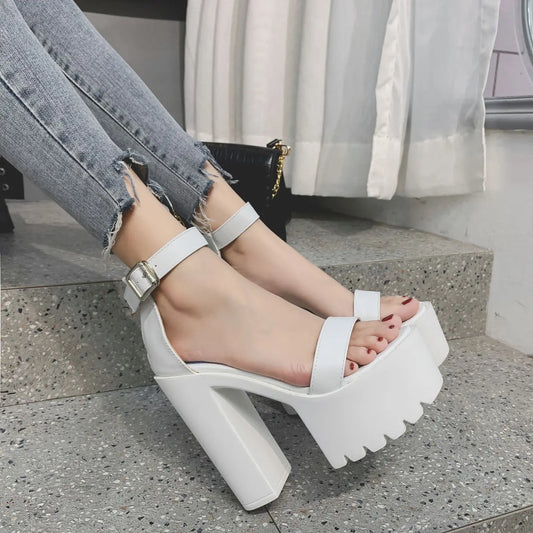 2025 Summer Fashion High Heels Sexy Waterproof Platform Buckle Zipper High Heeled Sandals Women Nightclub Party Casual Shoes