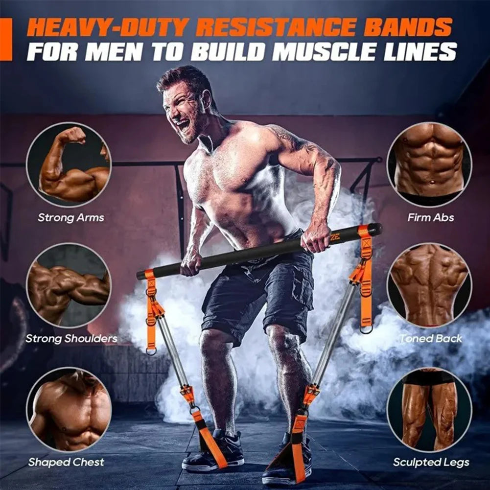 Pilates Bar Kit W/ Resistance Bands Pilates Workout Equipment Exercise Bands Set Pilates Kit for Hip Back Arm Full-Body Workouts