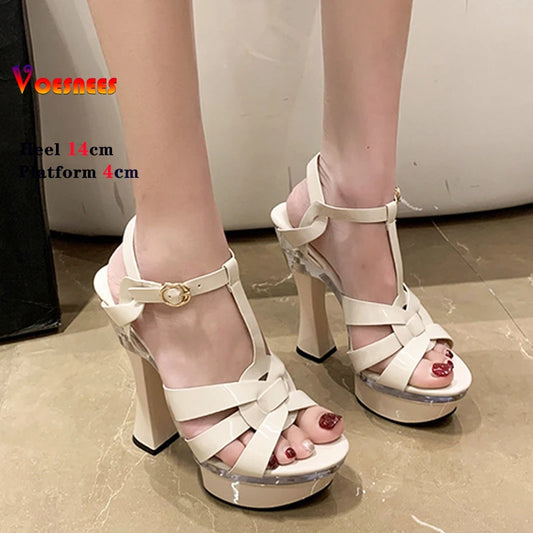 2024 New Summer Women Shoes 14CM Sexy T-band Wedding Super High Heels Waterproof Platform Party Sandals Nightlub Stripper Pumps