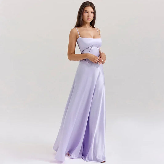 Women Elegant And Sexy Style Satin Dress European American Style Satin A-Line Long Dress Spring Summer 2025 New Arrival