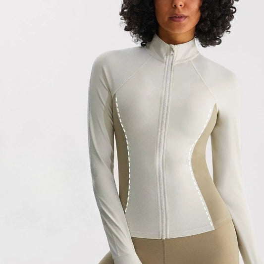 Sean Tsing Women Fitness Running Jacket Patchwokr Slim Fit Long Sleeve Yoga Sports Breathable Zipper Workout Coat Sportswear Top