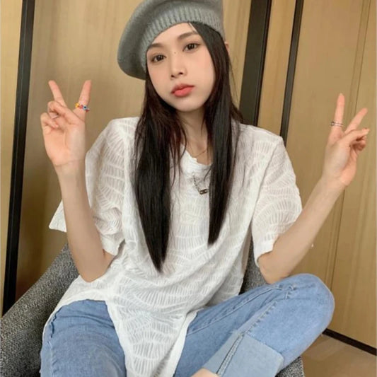Short Sleeve T Shirt for Women Plaid Woman Tops Y2k Fashion Korea Women's Clothing 2025 Korean Reviews Clothes Kpop Female Emo