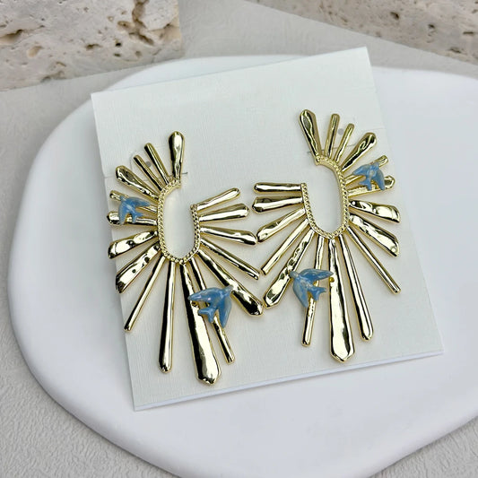 VKVVA Fashion Jewelry Blue Melody Bird Gold-plate Hoop Earrings for Women Unique Birthday Gifts,Three Styles Optional