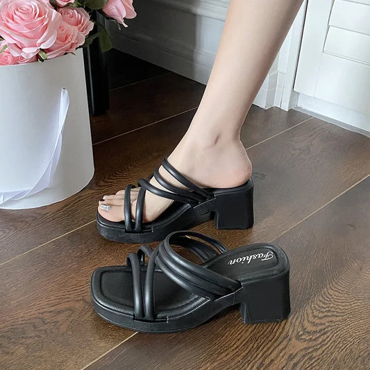 Fashionable 2024 New High Heel Slippers Women's Summer Outerwear Increased Heel Anti-Slip Sandals Women's Slope Shoes