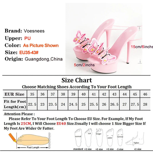 15CM Elegant Women Shoes 2024 New Pink Yellow Cross Strap Platform Sandals Handmade Embroidery Butterfly Open Toe High Heels