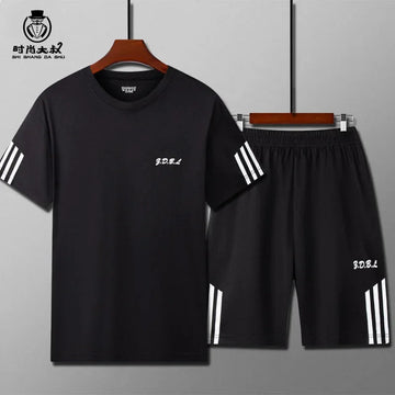 Men's Sports Suit Fitness Tracksuit Sweatshirt Loose-Fit Quick-Drying Basketball Training Running Shorts Summer Short Sleeve Top