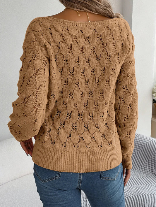 Autumn Winter Casual Hollow out Slash Neck Sweater Solid Off Shoulder Lantern Long Sleeve Pullover Women Clothes Sexy Tops Pink