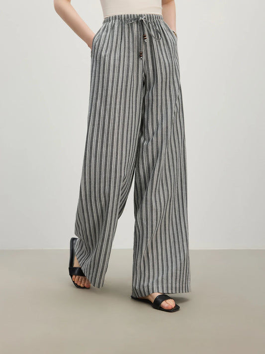 Black White Striped Pants High Waist Loose Drape Straight Pants Women